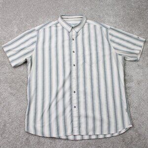 Kuhl The Bohemian Shirt Mens XLarge Beige/Blue Striped 100% Cotton Short Sleeve